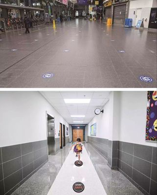 Round Social Distancing Floor Decals Stickers, Safety Floor Sign Marker, Stand Here Floor Sticker